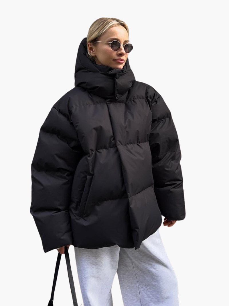 Women’s Hooded Puffer Jacket with Front Zip and Quilted Design