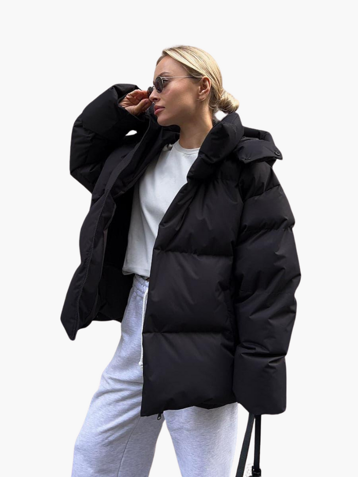 Women’s Hooded Puffer Jacket with Front Zip and Quilted Design