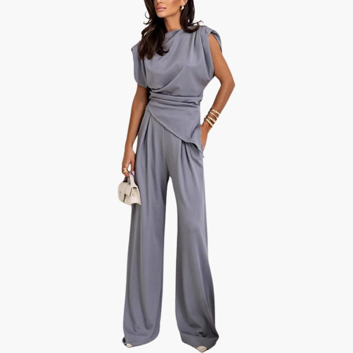 Women’s Two-Piece Set with Draped Top and Wide-Leg Pants