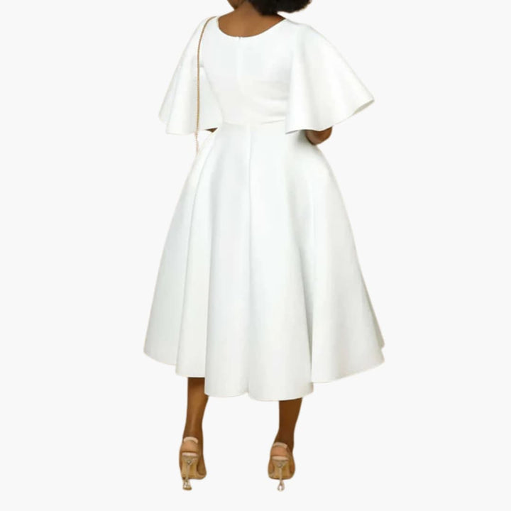 Women’s Midi Dress with V-Neckline and Flutter Sleeves