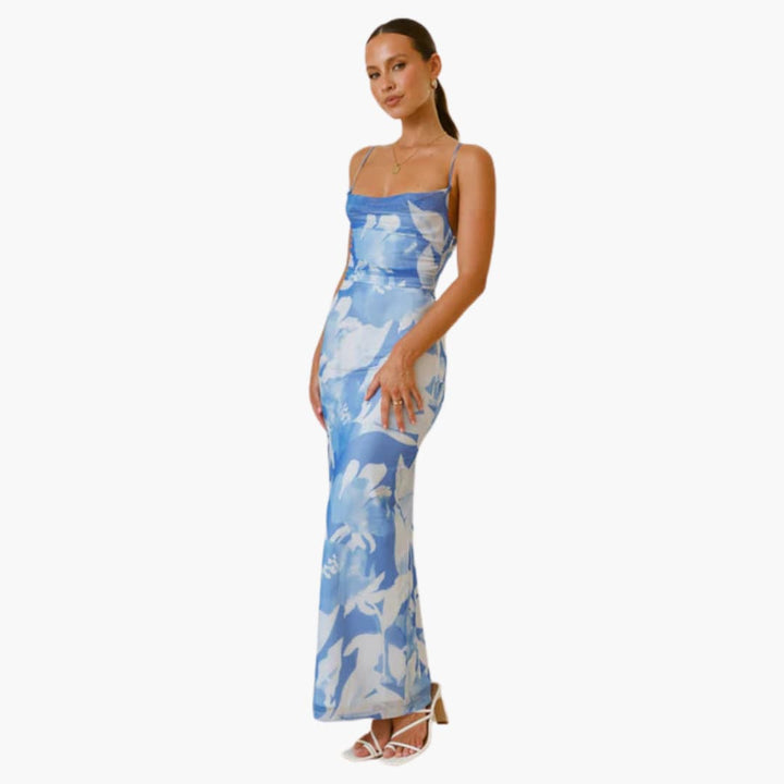 Women’s maxi dress with cowl neckline and lace-up back