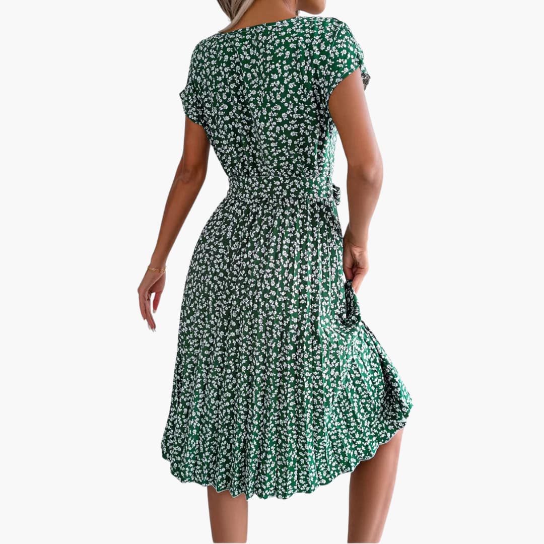Women’s Summer Dress with Belted Waist and Floral Print