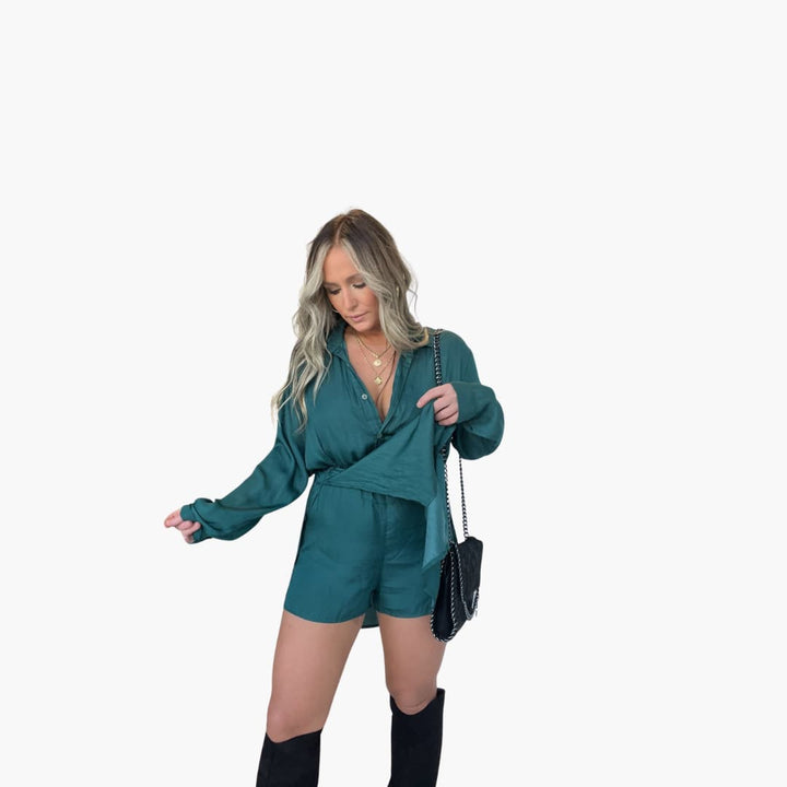 Women’s Romper Dress with Collared Neck and Drawstring Waist
