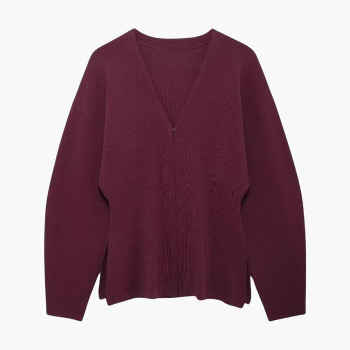 Women’s Slim-Fit Cardigan with Long Sleeves and Side-Split Hem