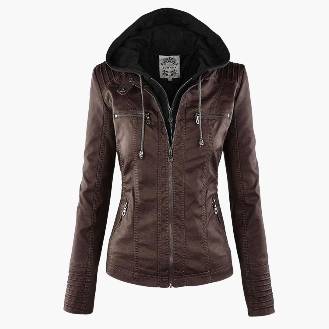 Women’s Zip-Up Faux Leather Jacket with Tailored Fit