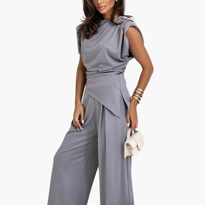 Women’s Two-Piece Set with Draped Top and Wide-Leg Pants