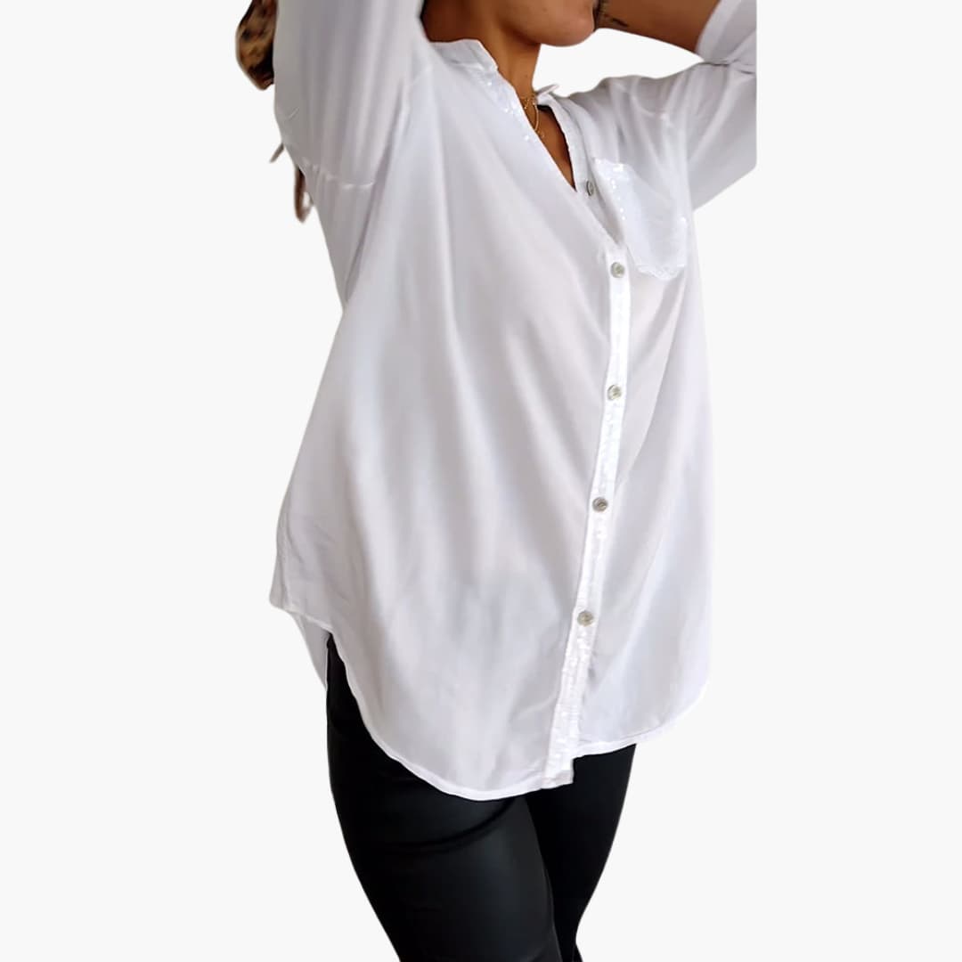 Women’s Long-Sleeve Blouse with V-Neck and Sequins