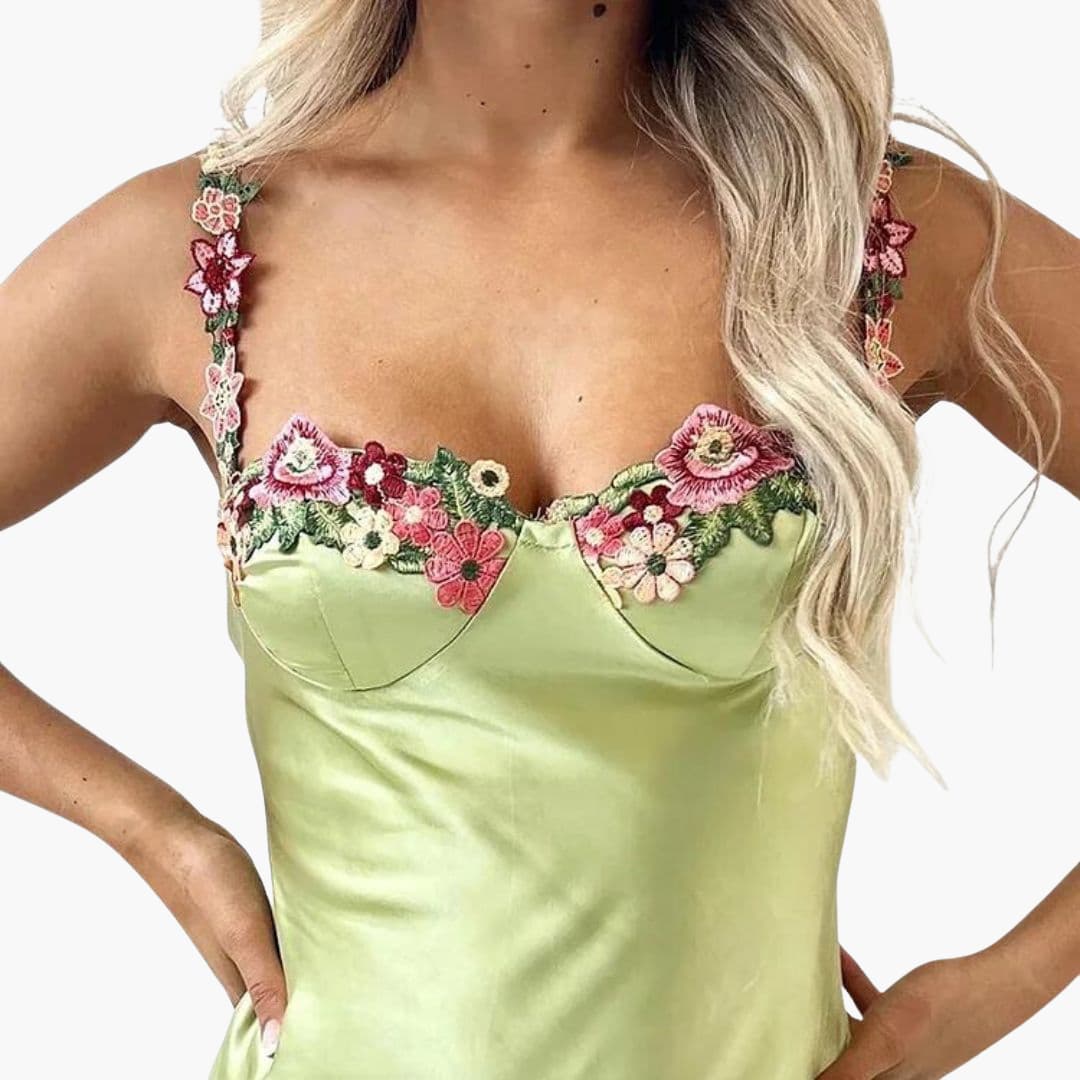 Women’s Embroidered Sleeveless Dress with Spaghetti Straps