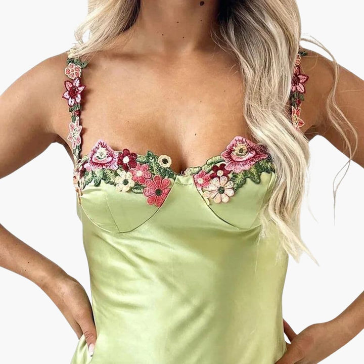 Women’s Embroidered Sleeveless Dress with Spaghetti Straps