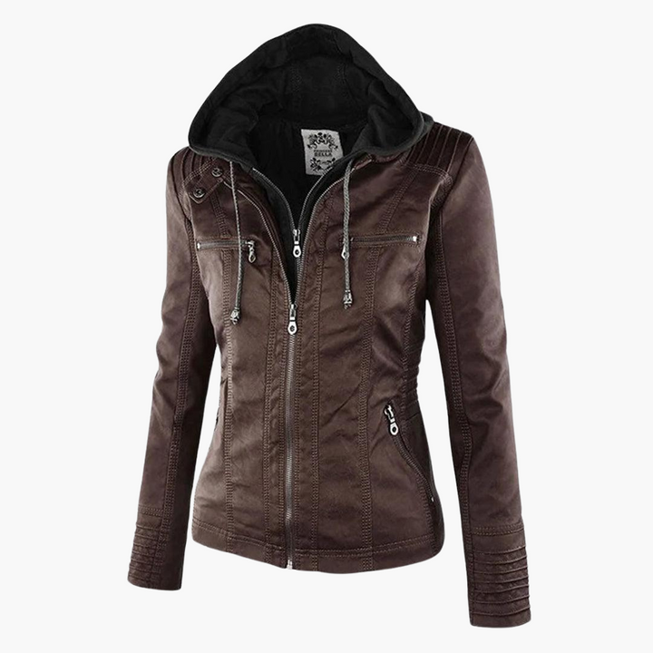 Women’s Zip-Up Faux Leather Jacket with Tailored Fit