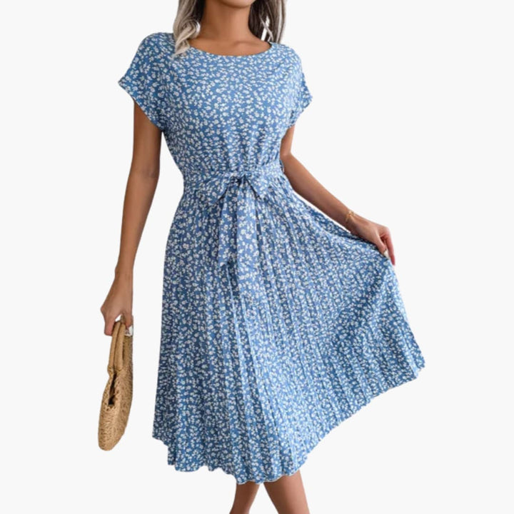 Women’s Summer Dress with Belted Waist and Floral Print