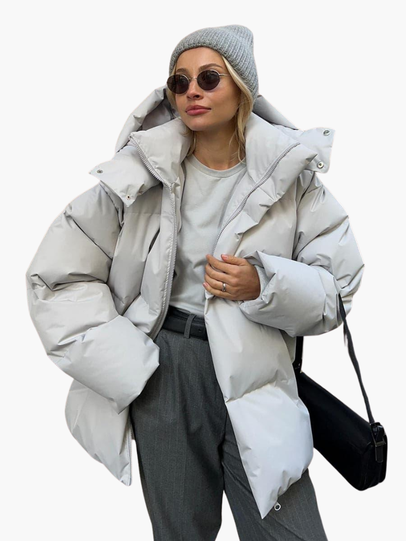 Women’s Hooded Puffer Jacket with Front Zip and Quilted Design