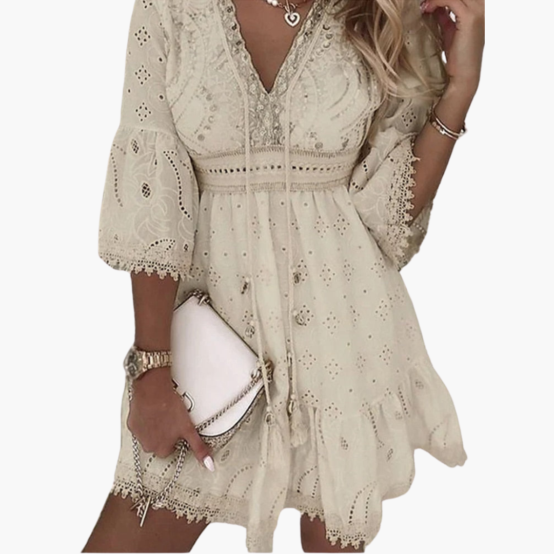 Women’s Mini Dress with V-Neck and Lace Sleeves