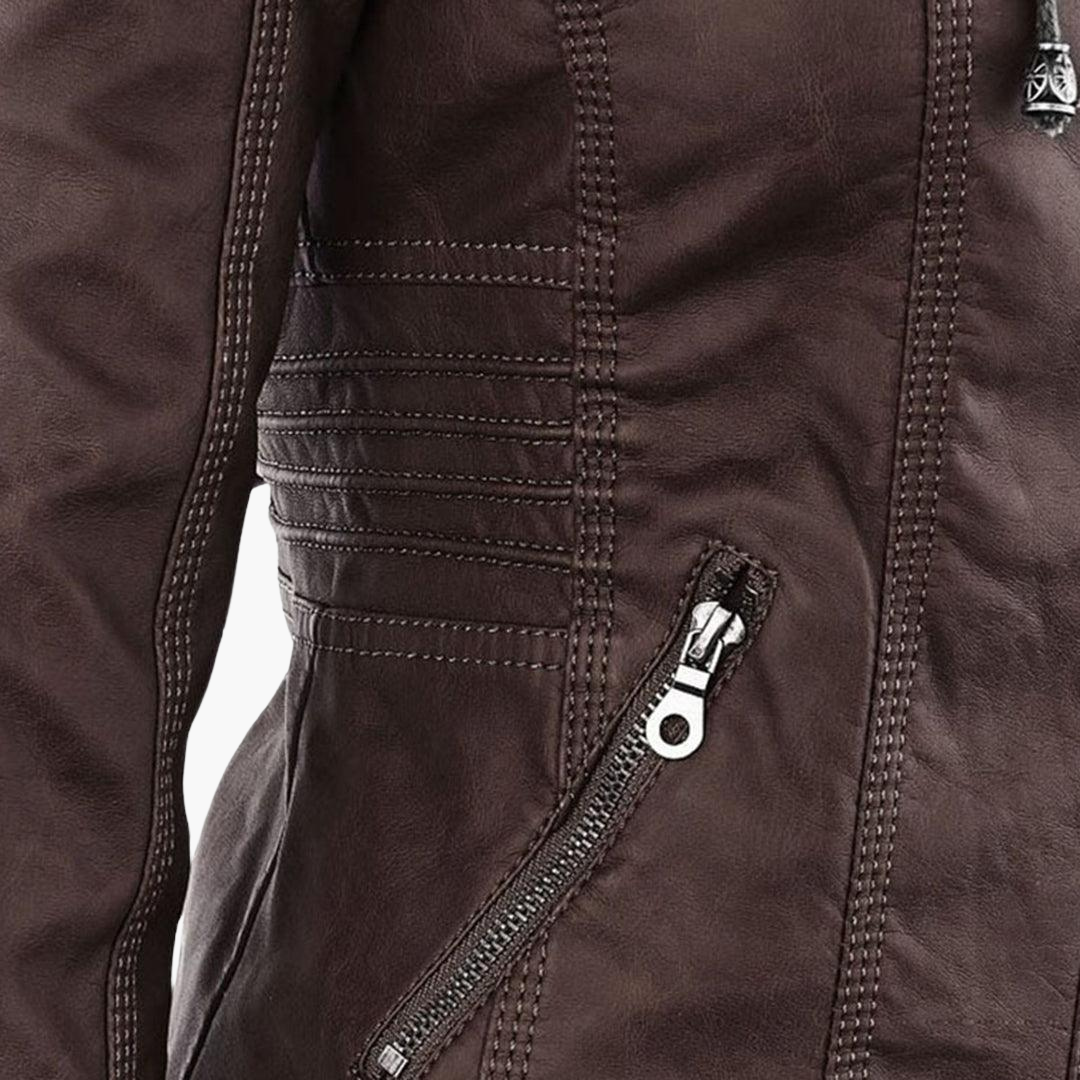 Women’s Zip-Up Faux Leather Jacket with Tailored Fit