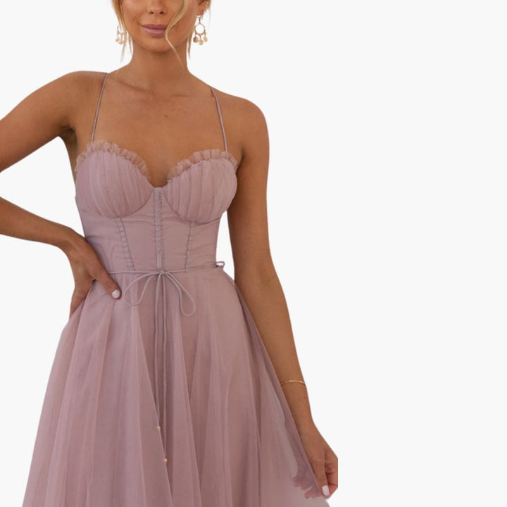 Women’s Tulle Maxi Dress with Spaghetti Straps and Tiered Skirt