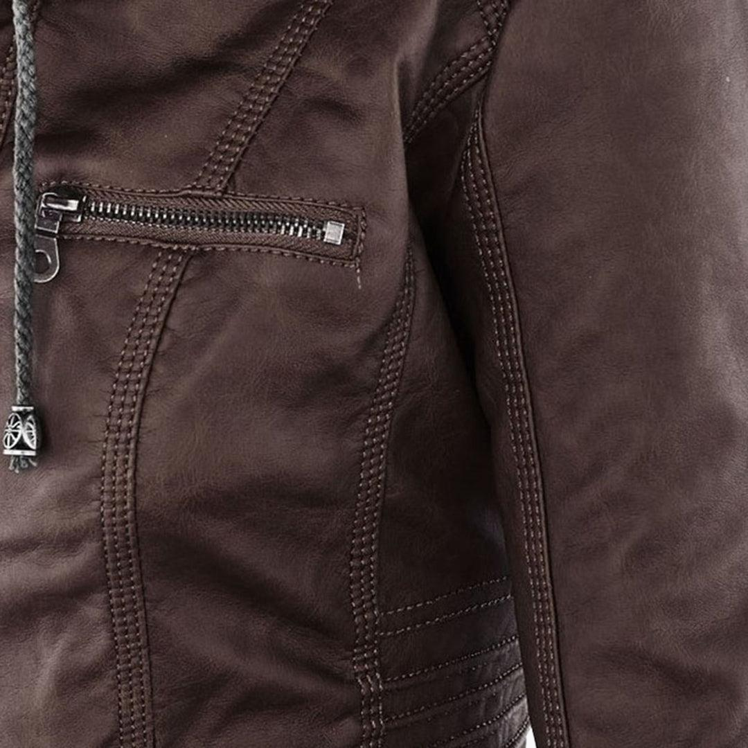 Women’s Zip-Up Faux Leather Jacket with Tailored Fit