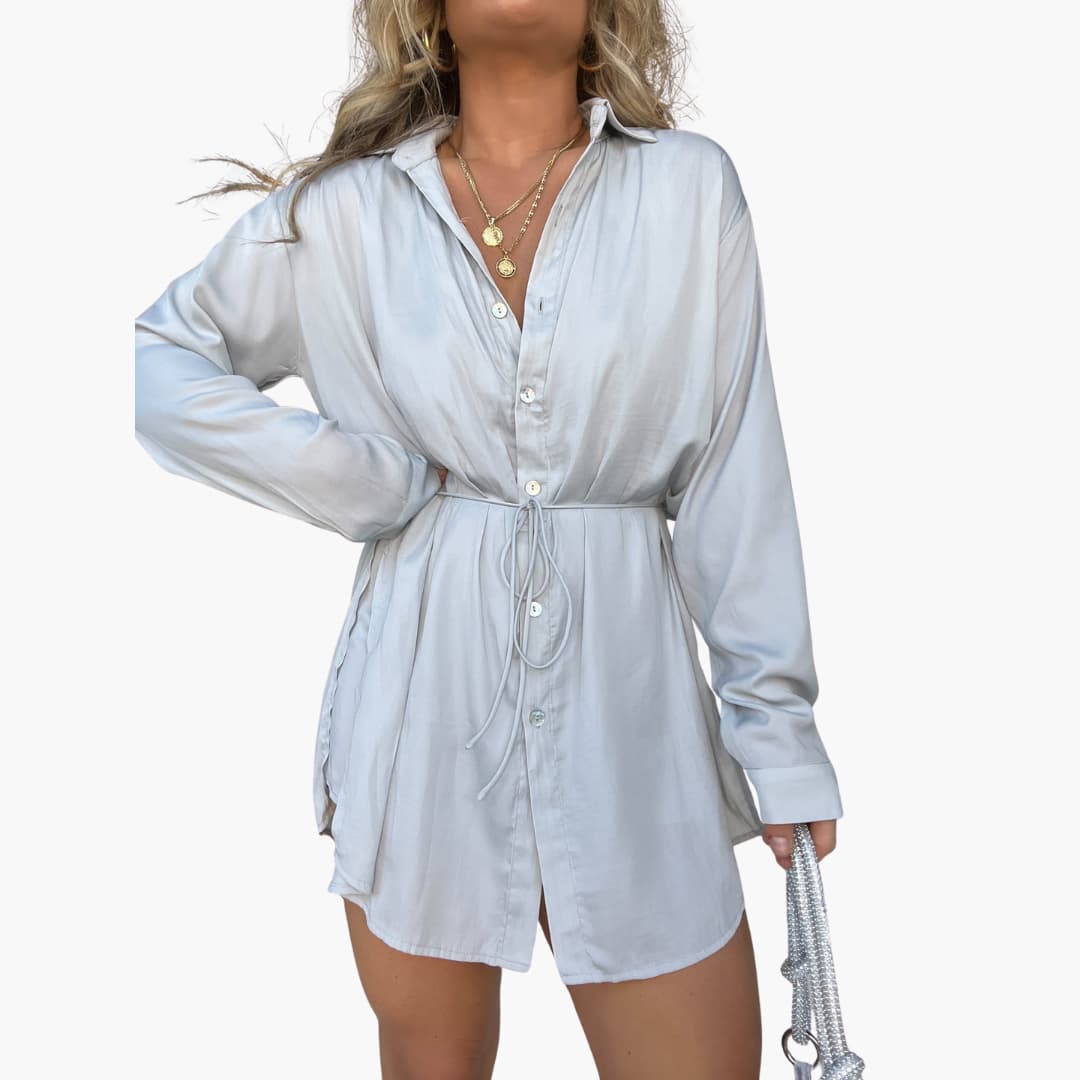 Women’s Romper Dress with Collared Neck and Drawstring Waist