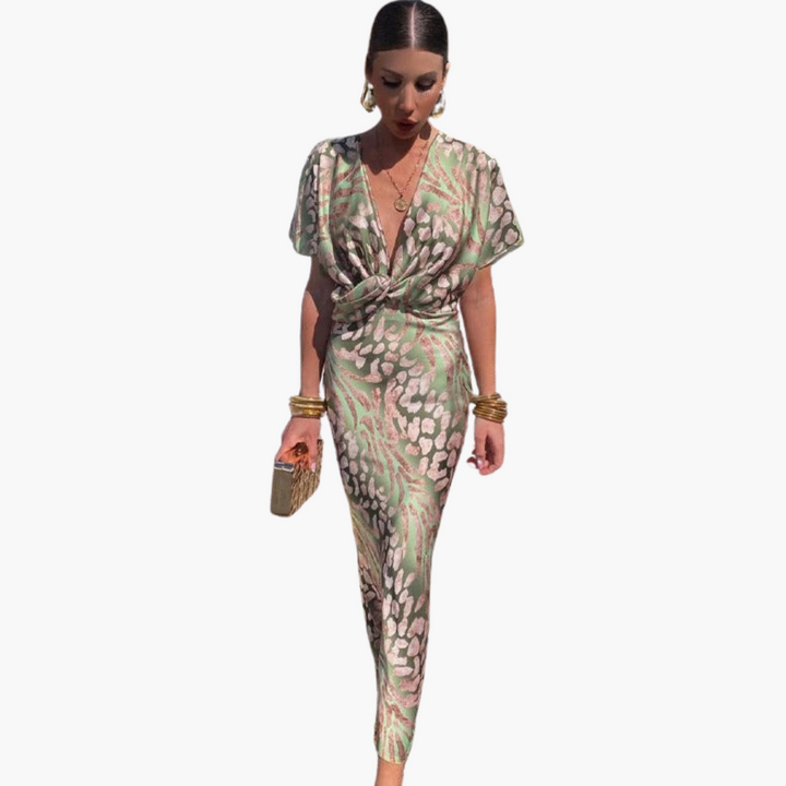 Women’s Silk Midi Dress with Wrap Design