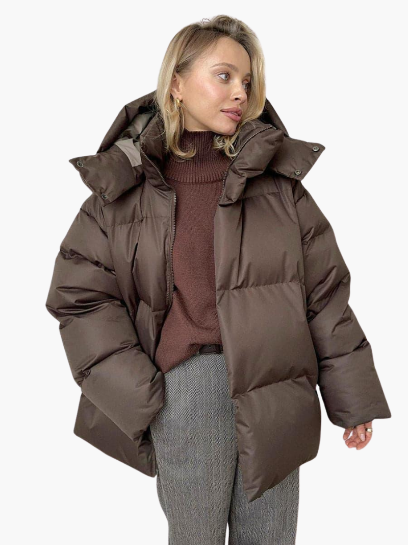 Women’s Hooded Puffer Jacket with Front Zip and Quilted Design