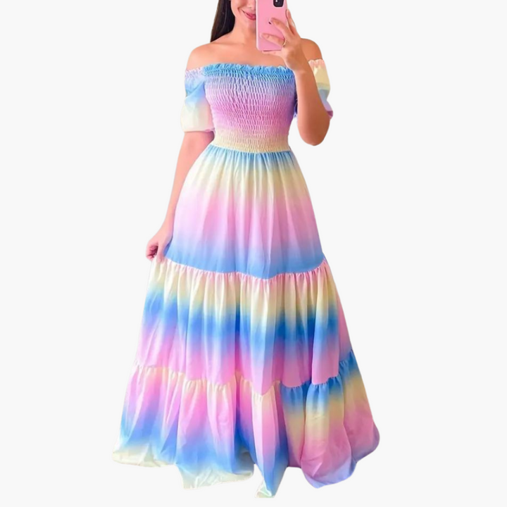 Women’s Off-Shoulder Layered Summer Dress with Casual Look