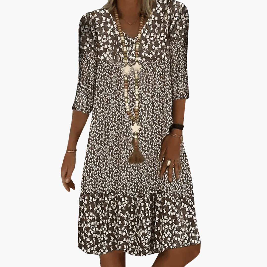 Women’s Short Dress with V Neckline and Tiered Hem