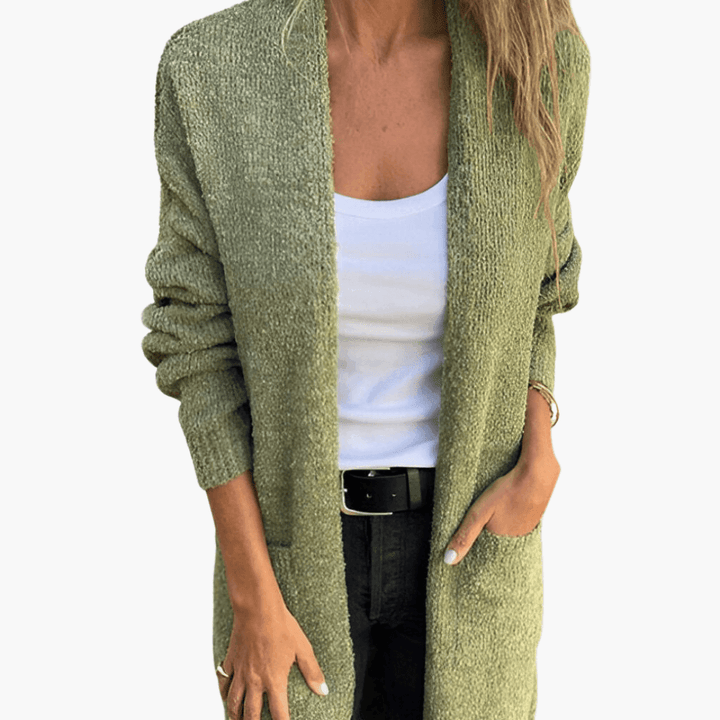 Women’s Longline Cardigan with Long Sleeves and Relaxed Fit