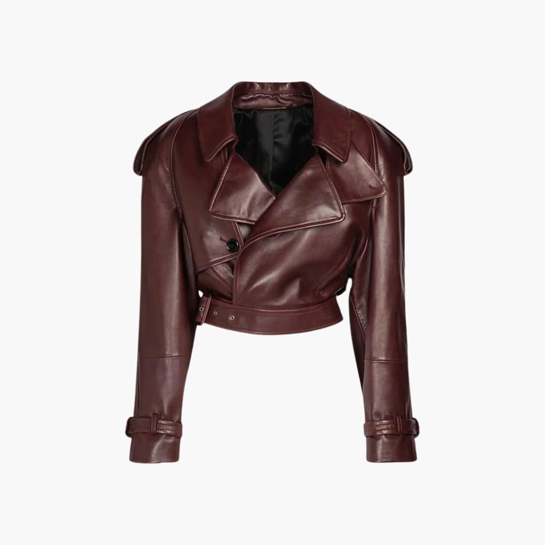 Women’s Cropped Biker Jacket with Front Buttons and Collar