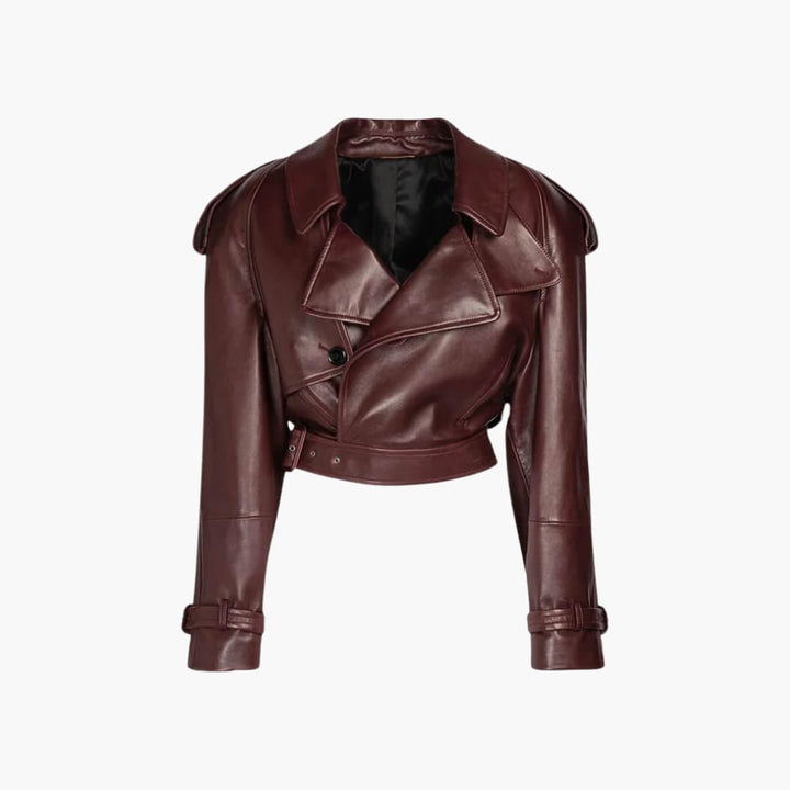 Women’s Cropped Biker Jacket with Front Buttons and Collar