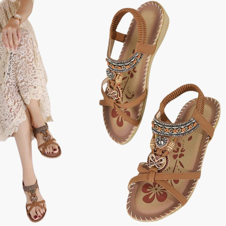Beaded Boho Flat Sandals for Women – Elastic Strap Comfort -  Made By Riley