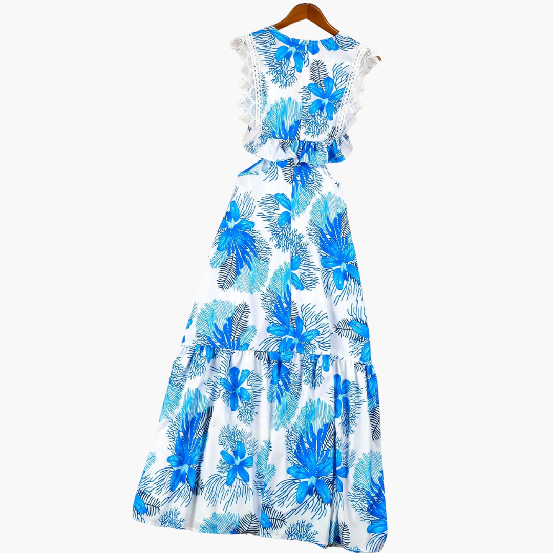 Women’s Maxi Dress with Lace Trim and Waist Cut Out