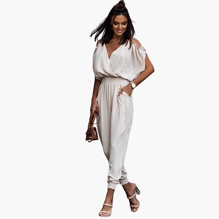 Women’s Jumpsuit with V‑Neck and Cold‑Shoulder