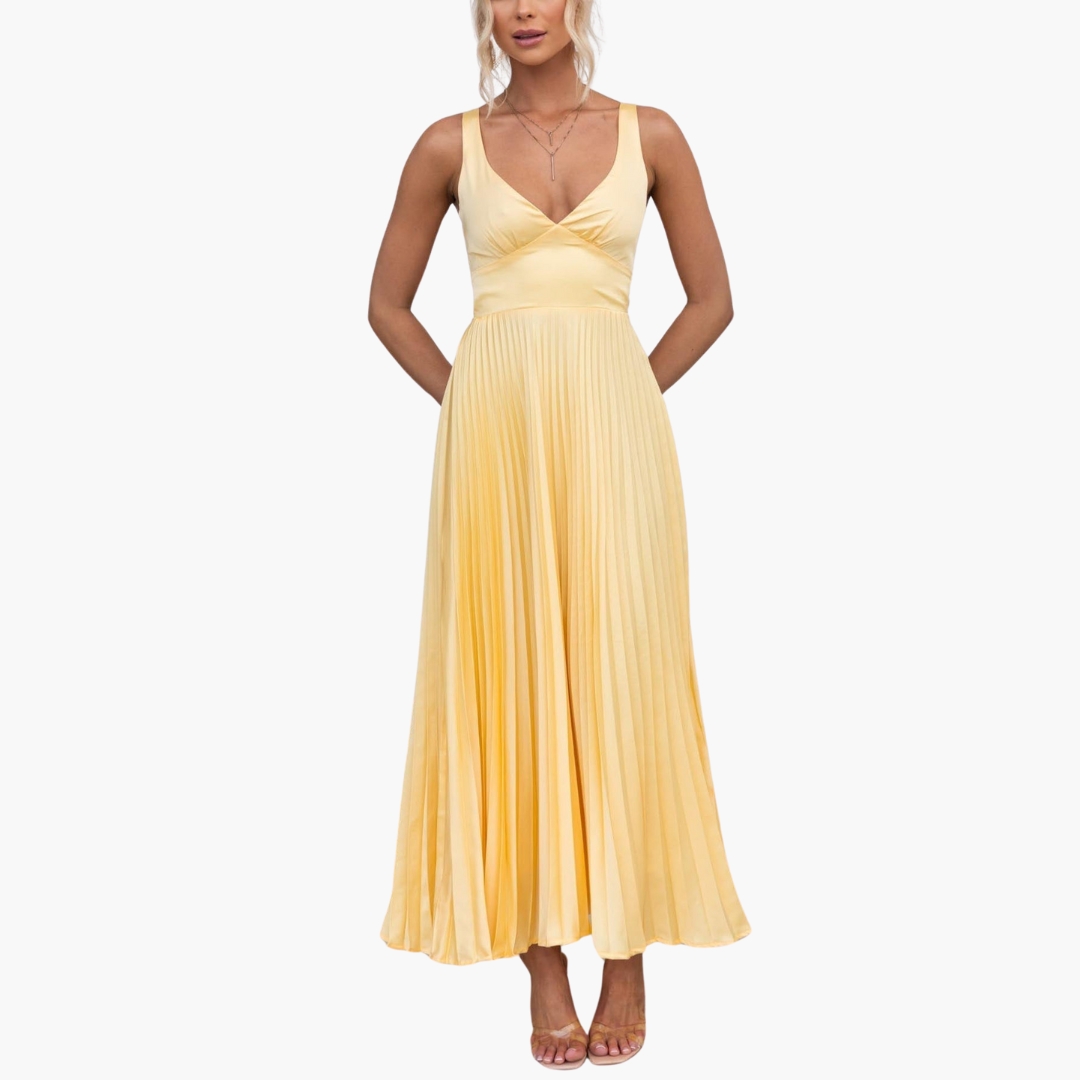 Women’s Maxi Dress with V-Neck and Pleated Design