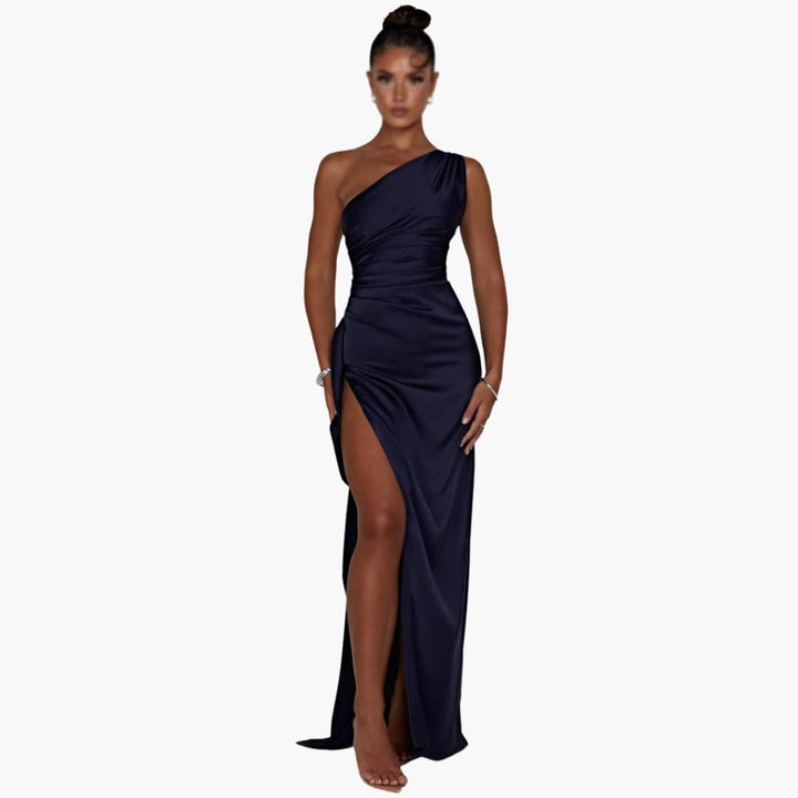 Women’s One-Shoulder Maxi Dress with Ruched Bodice
