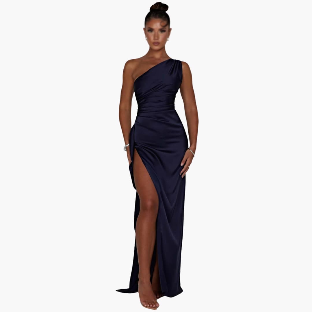 Women’s One-Shoulder Maxi Dress with Ruched Bodice
