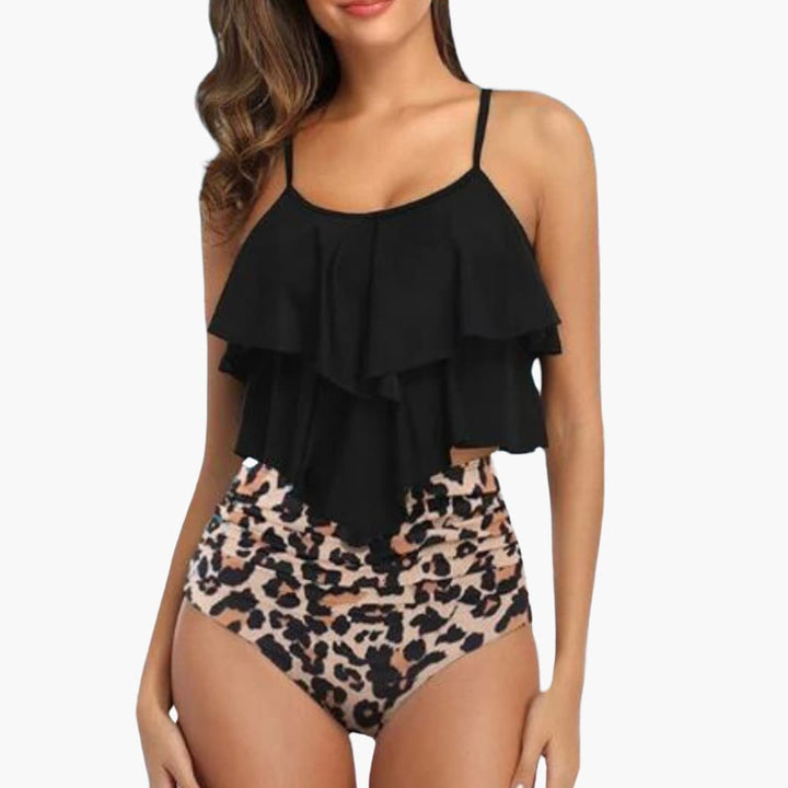 Women’s Tankini Set with Ruffle Top and High - Waisted Bottoms