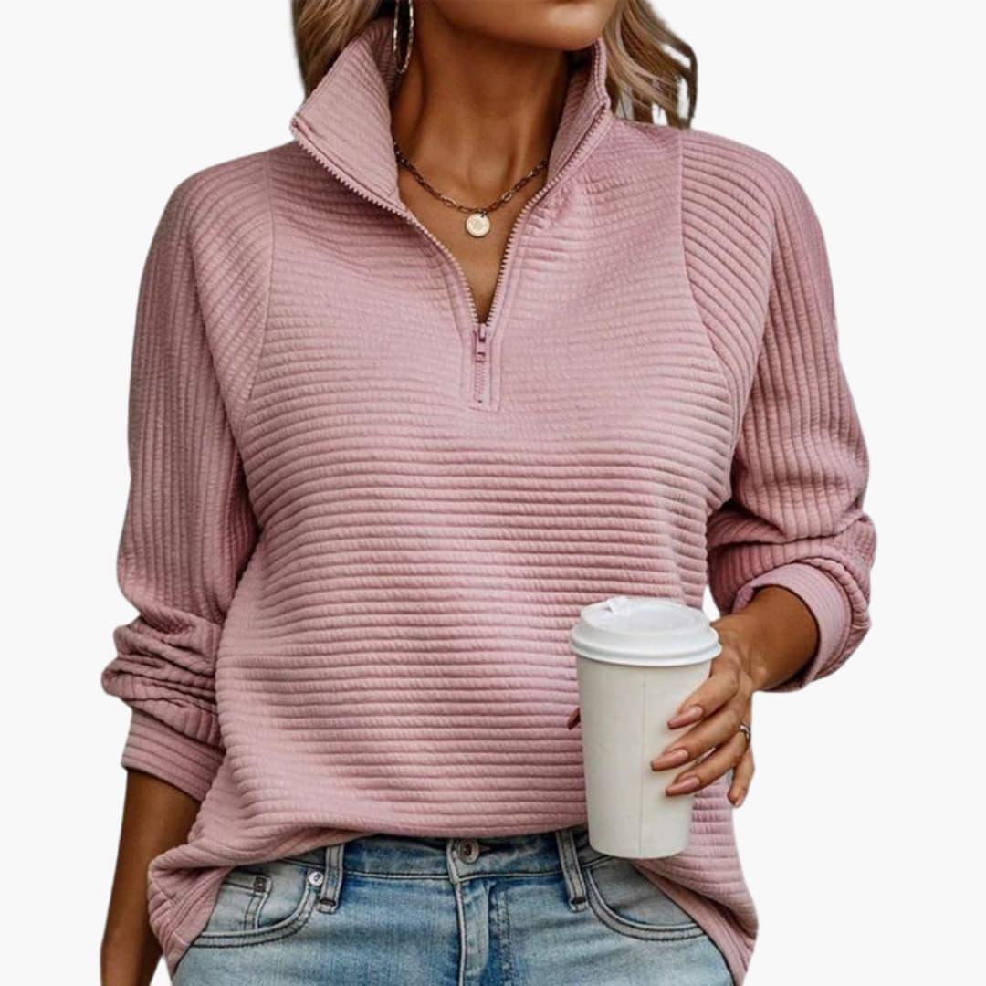Women’s Sweater with Quarter-Zip Neckline and Ribbed Knit Texture