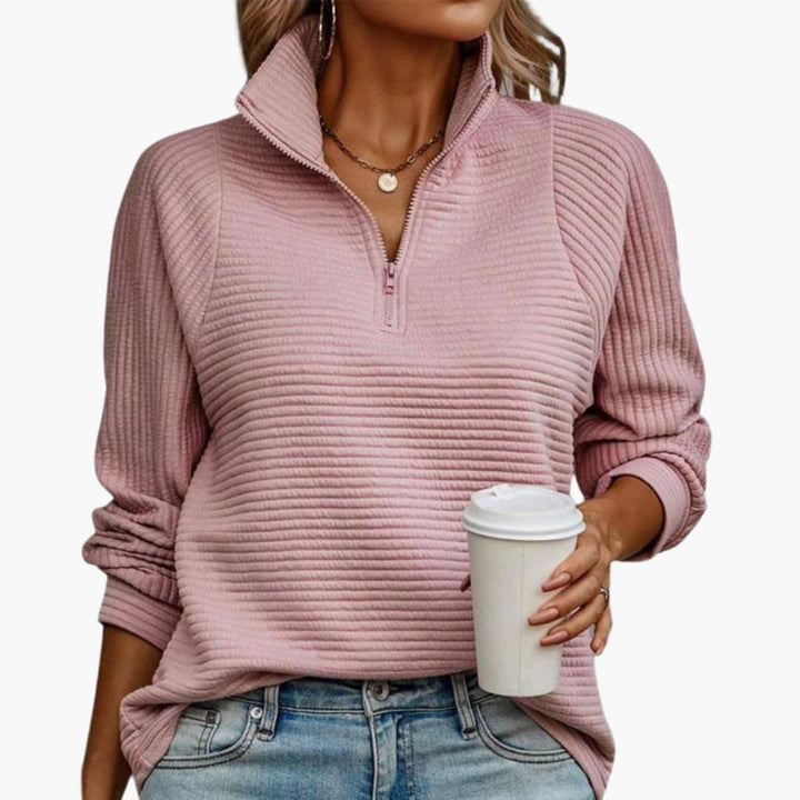 Women’s Sweater with Quarter-Zip Neckline and Ribbed Knit Texture