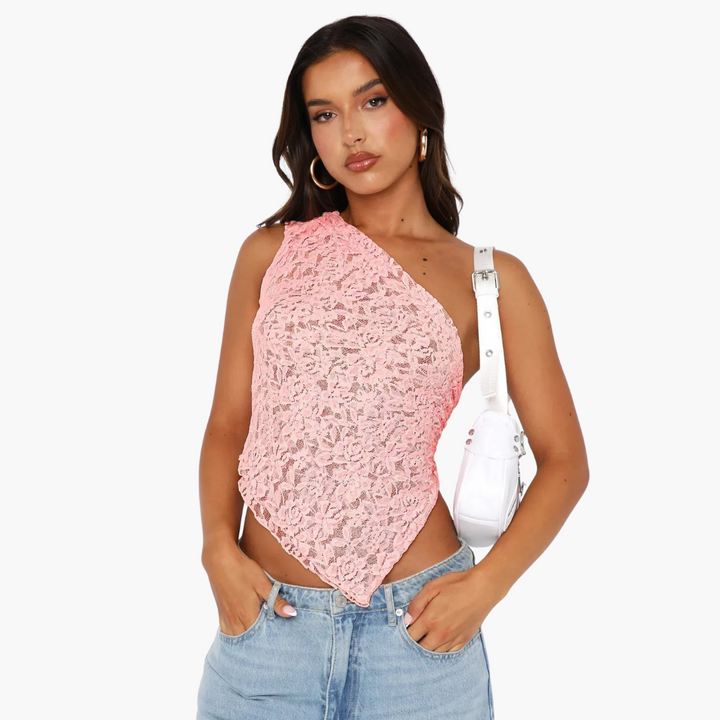 Women’s One-Shoulder Top with Lace and Asymmetric Design