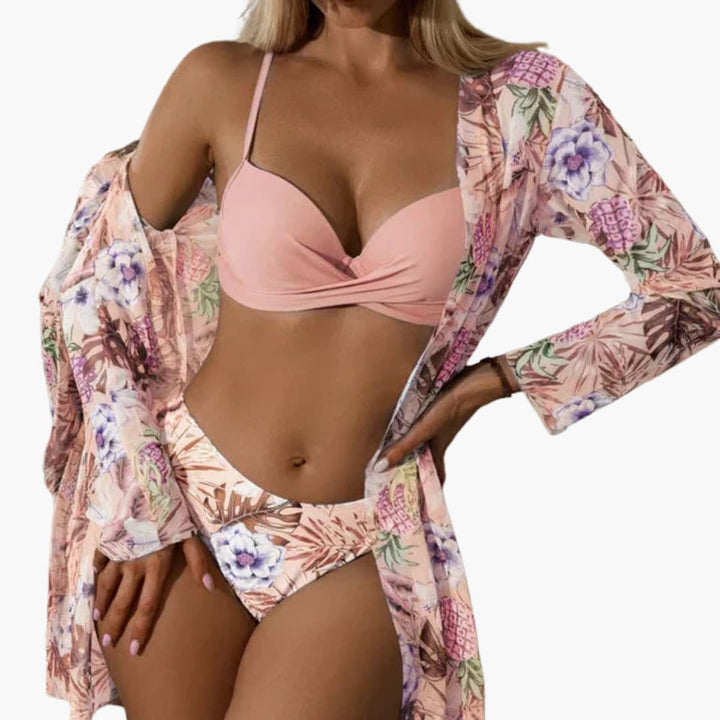 Women’s Bikini Set with Sarong and Integrated Shaping Panel