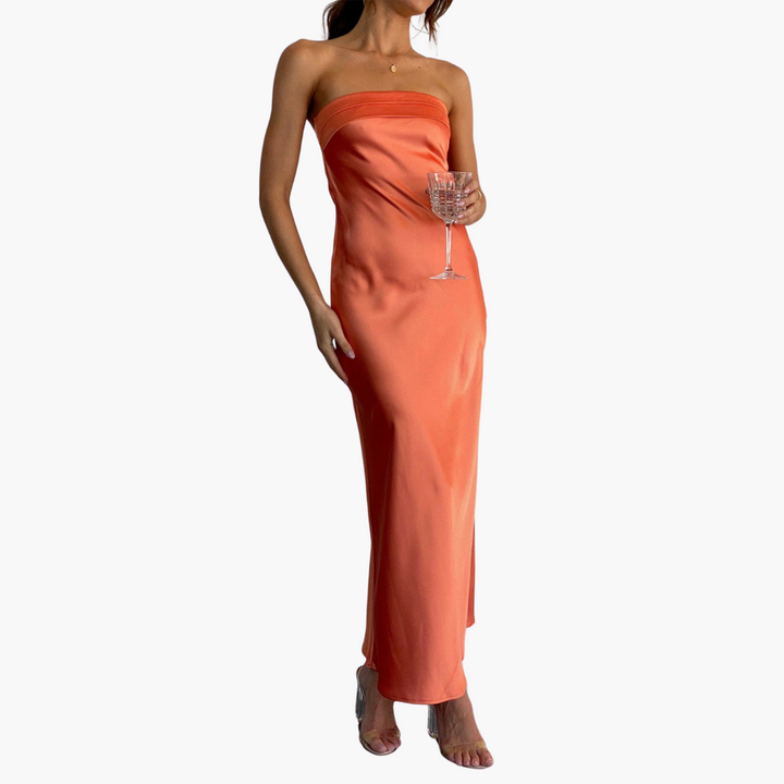 Women’s Maxi Dress with Strapless Neckline and Side Slit