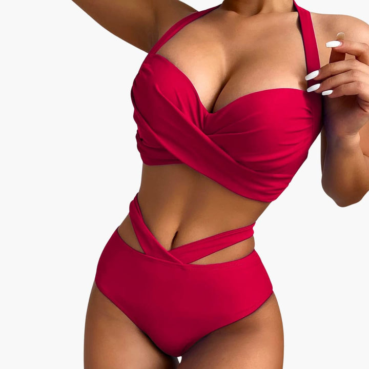 Women’s Bikini Set with High - Waisted Bottoms and Integrated Shaping Panel