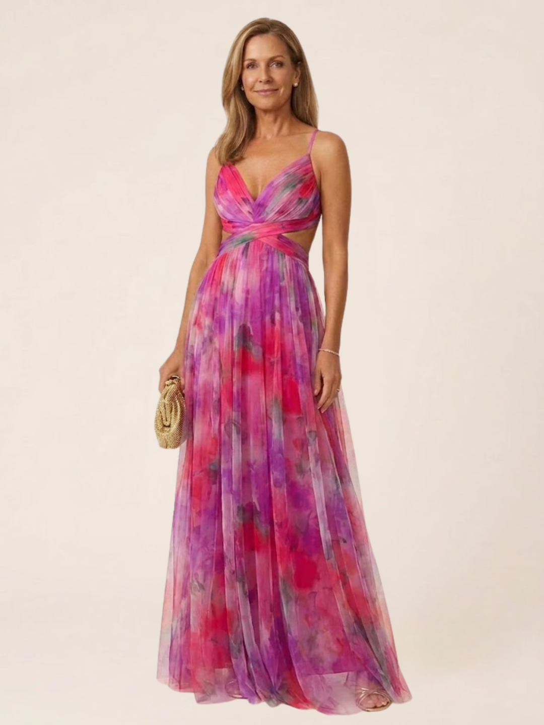 Thalira | Sleeveless V Neck Pleated Maxi Dress