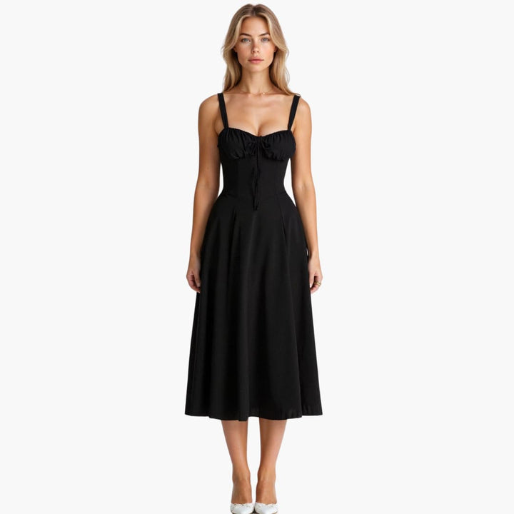 Women’s Midi Dress with Waist Tie and Lace-Up Bodice