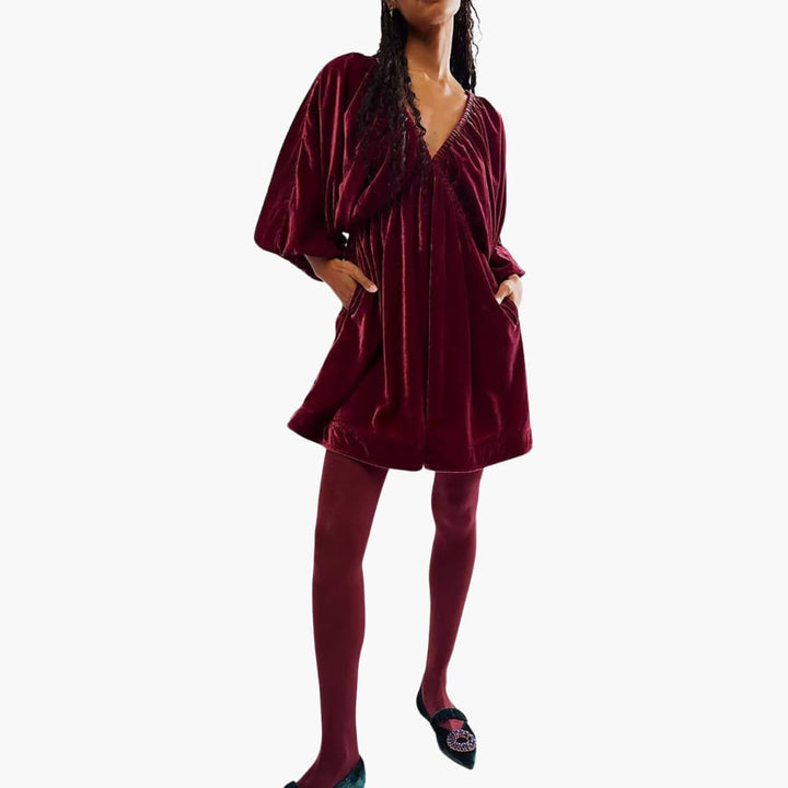 Women’s Mini Dress with V-Neckline and Long Sleeves