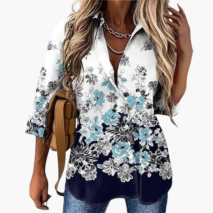 Women’s Floral Print Blouse with Collar and Button Fastening