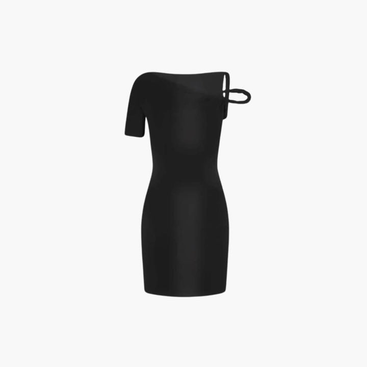 Women’s Mini Dress with Asymmetrical Neckline and Single Short Sleeve