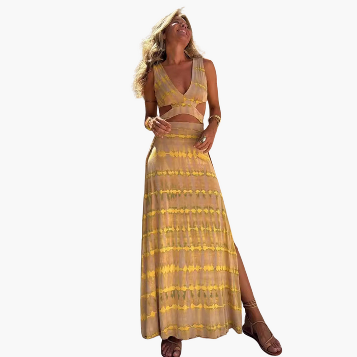 Women’s Maxi Dress with V-Neck and Waist Cut-Out