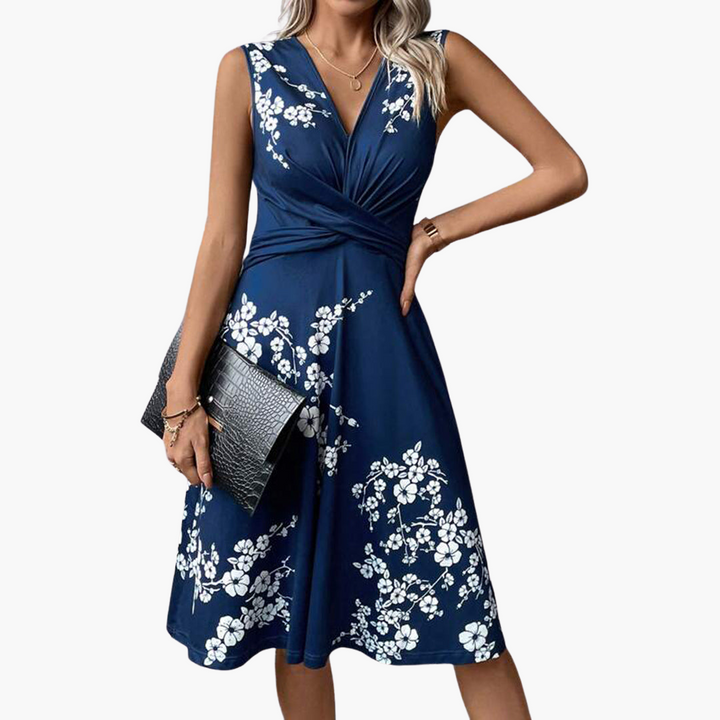 Women’s Midi Dress with Sleeveless Design and Knee - Length Cut