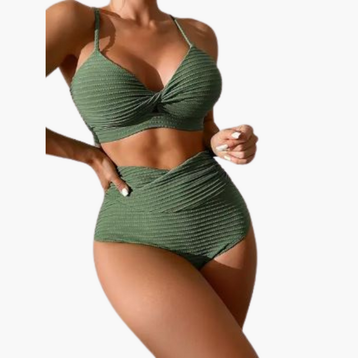 Women’s Bikini Set with High - Waisted Bottoms and Ruched Detailing