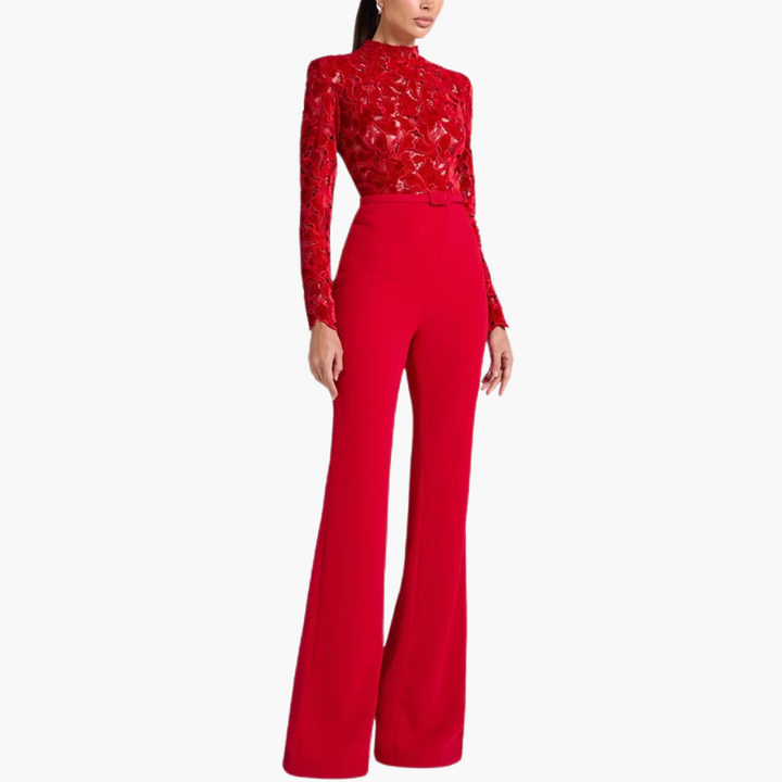 Women’s Jumpsuit with Lace Detail and Belted Waist